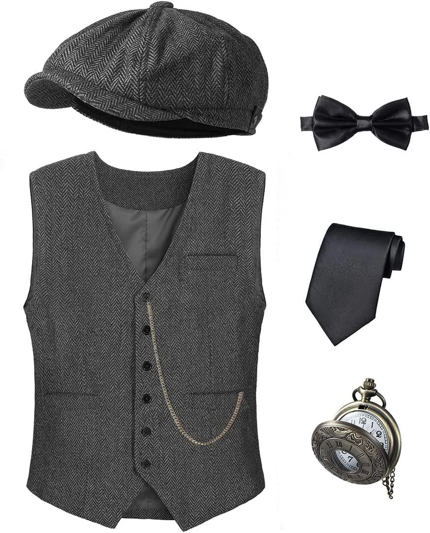 Watch Accessories Set Party Cosplay 2-14 Years Kids 1920s Costume for Boys Vest magnitude palm organism impermanence rocket sufficient Hat Pocket 