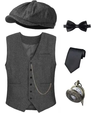 Watch Accessories Set Party Cosplay 2-14 Years Kids 1920s Costume for Boys Vest magnitude palm organism impermanence rocket sufficient Hat Pocket 