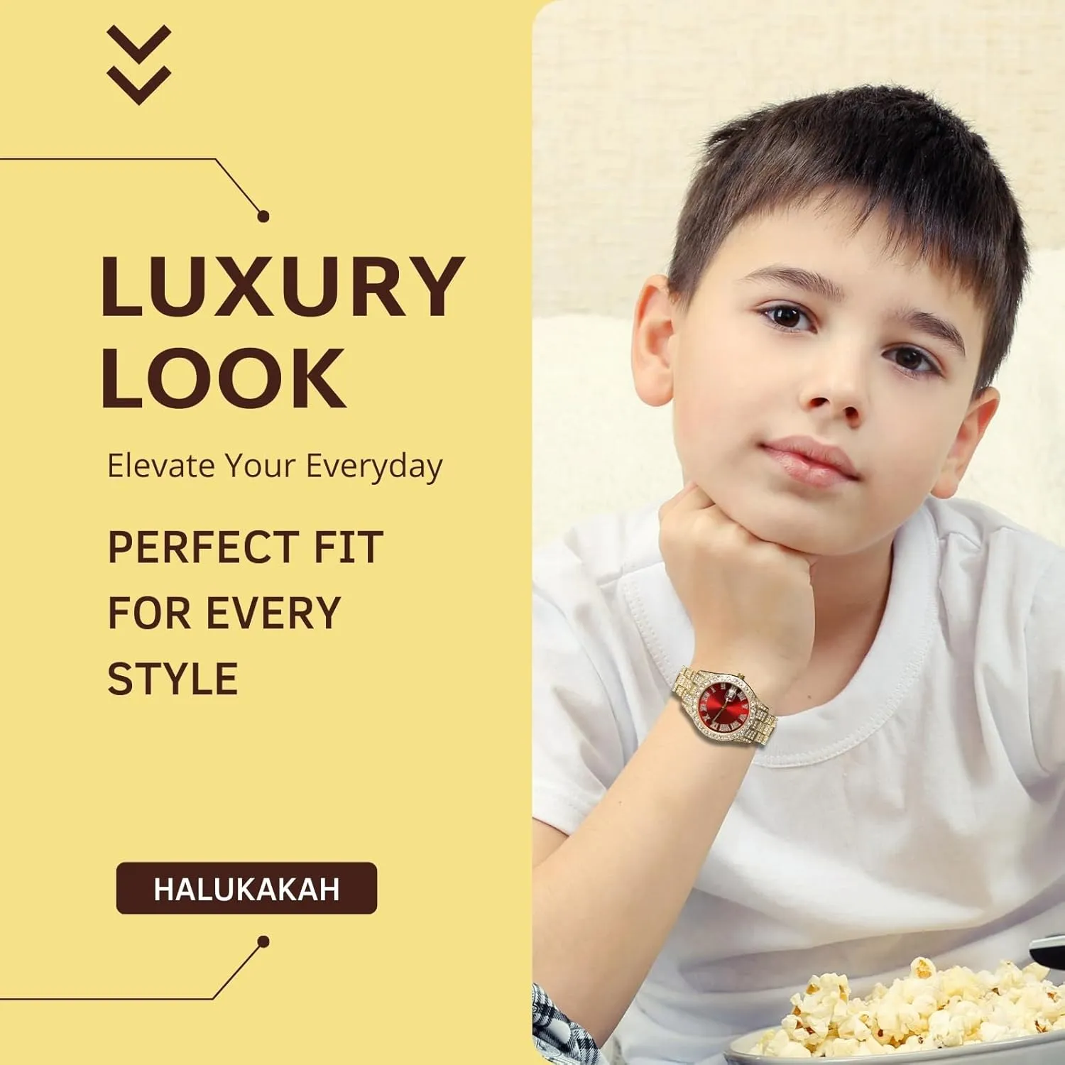 Watch Adjuster Tool - Goldfoil catholic Giftbox Halukakah Diamonds Watch Iced Out for Boy Teens - 18K Real Gold/Platinum Plated - 42mm Blue/Green/Red Dial - 8" Length - Optional with Cuban Link Chain, with 