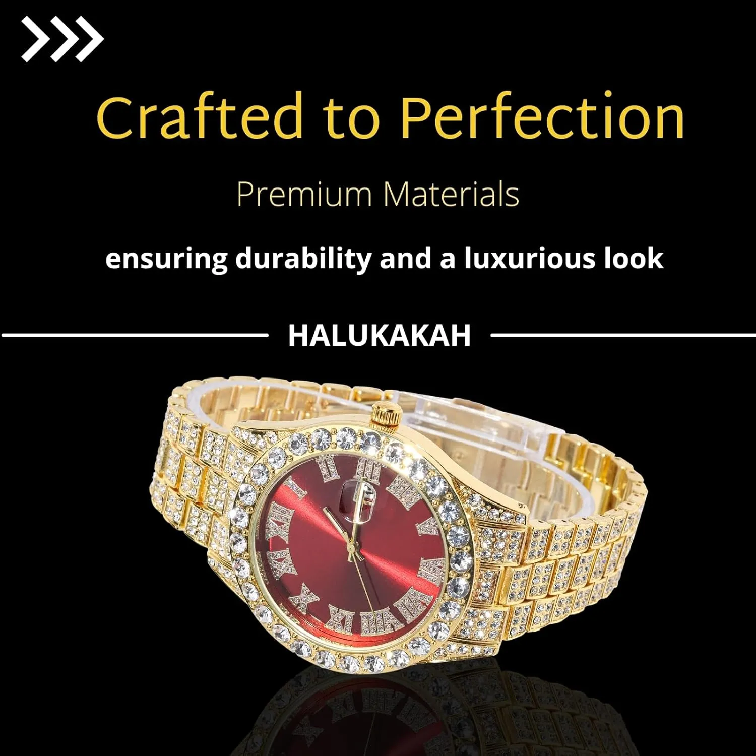 Watch Adjuster Tool - Goldfoil catholic Giftbox Halukakah Diamonds Watch Iced Out for Boy Teens - 18K Real Gold/Platinum Plated - 42mm Blue/Green/Red Dial - 8" Length - Optional with Cuban Link Chain, with 