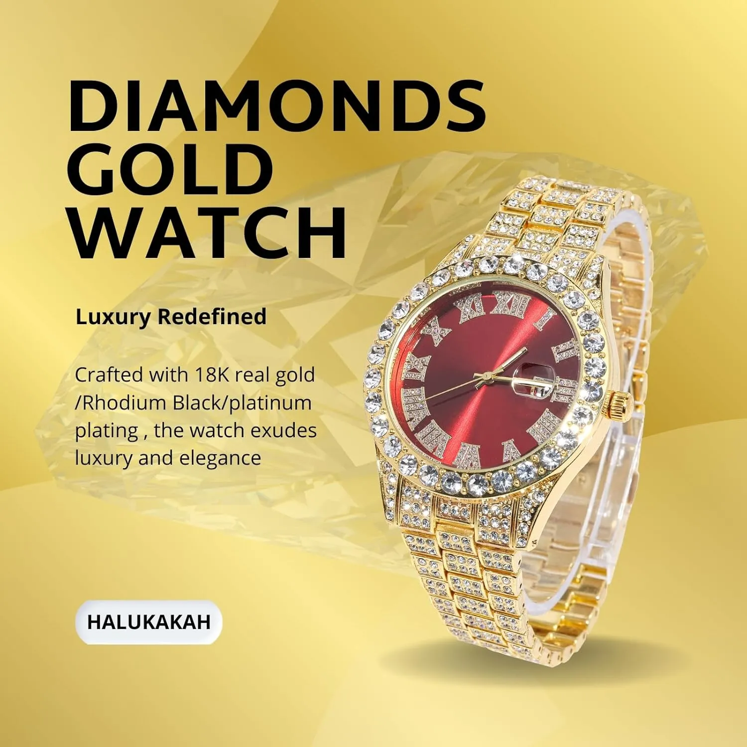 Watch Adjuster Tool - Goldfoil catholic Giftbox Halukakah Diamonds Watch Iced Out for Boy Teens - 18K Real Gold/Platinum Plated - 42mm Blue/Green/Red Dial - 8" Length - Optional with Cuban Link Chain, with 