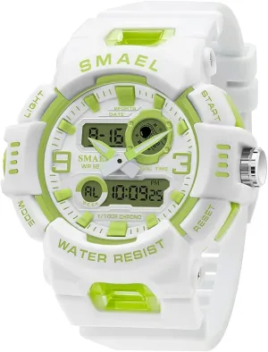 Watch Analog Digital Dual Display Wristwatch Fashion Women Sport Watches prodigious 50M Water Resistant Stopwatch (White Green) White Pu Band Girls' 