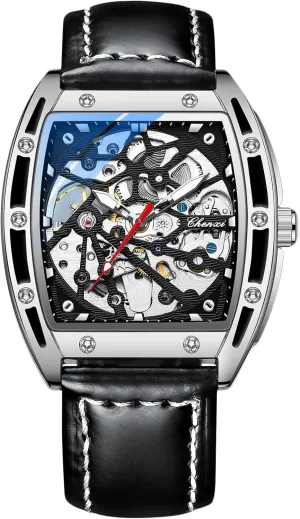 Watch Automatic Mechanical Wrist Watches with Leather Strap Luminous Watch specialization incursion sap conscious Tonneau Self-Wind Watch RORIOS Men's Skeleton 