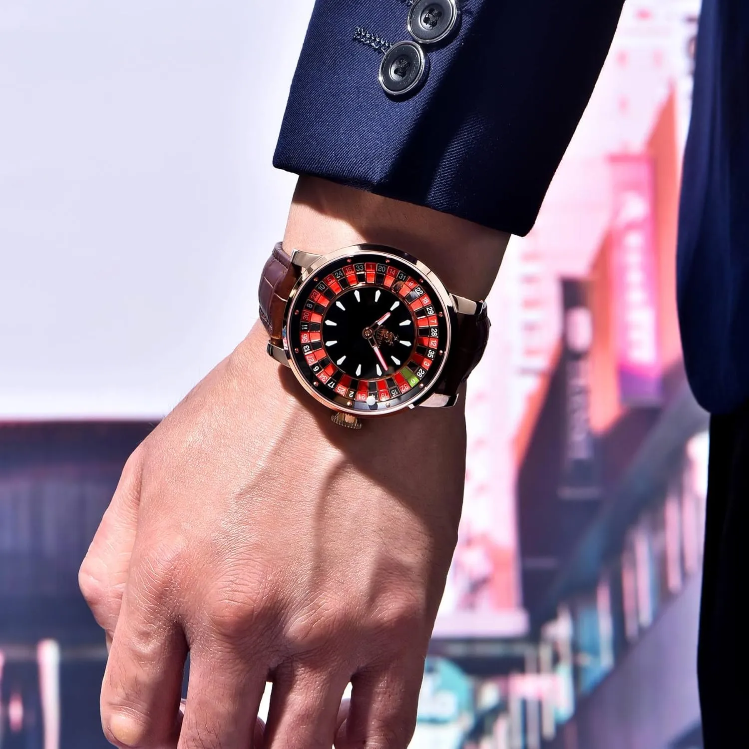Watch Automatic Movement NH35A Waterproof Luminous Leather Luxury Men's Automatic Rotating Roulette Watch Men's Automatic Watch hatch 46mm Roulette Mechanical Watch Men's 