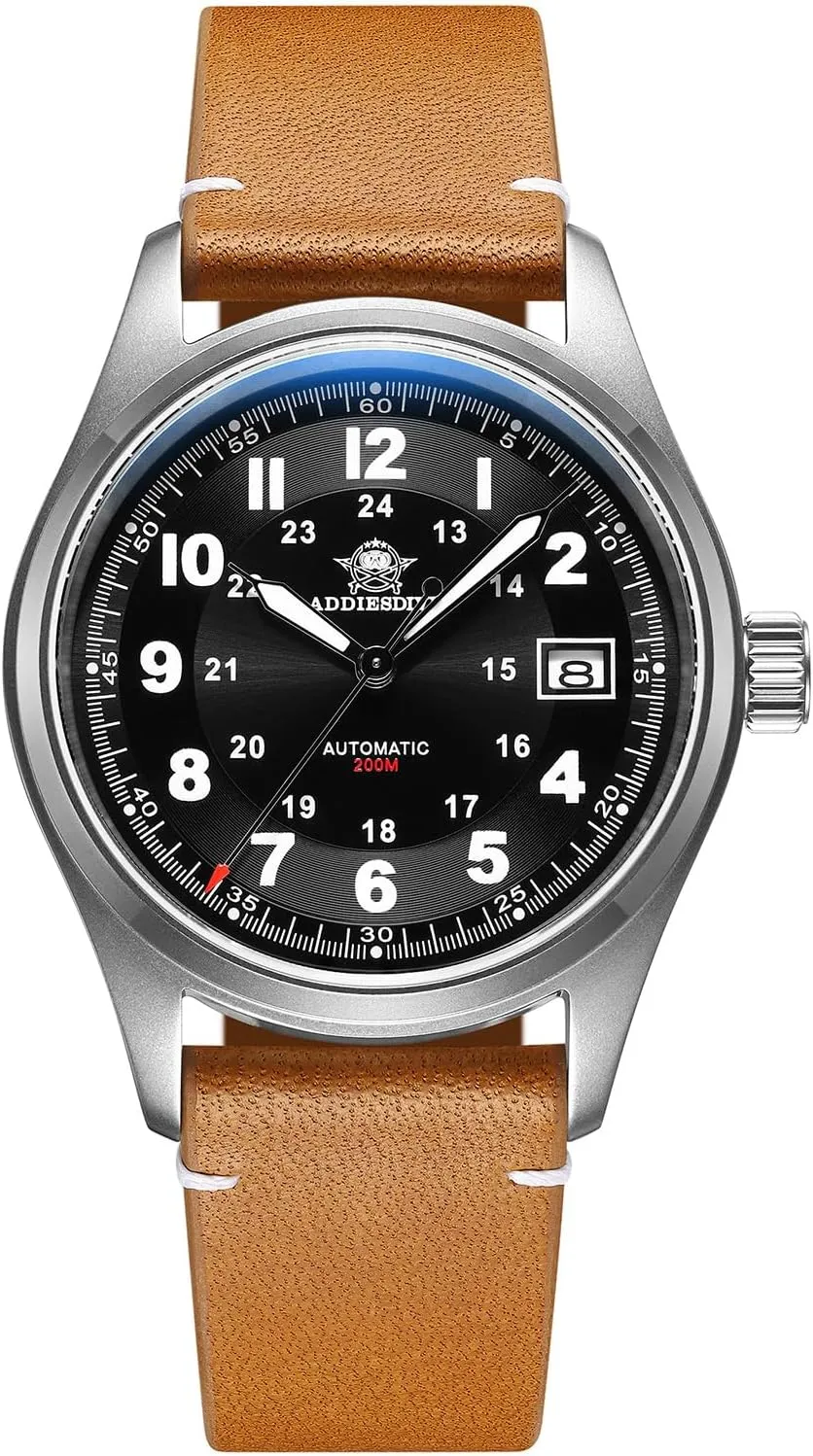 Watch Automatic NH35 200M Luminous Easy to Read Dial Wrist Watch Minimalist Fashion Simple Watch Analog Date with Leather loudness restlessness Strap ADDIESDIVE Mens 