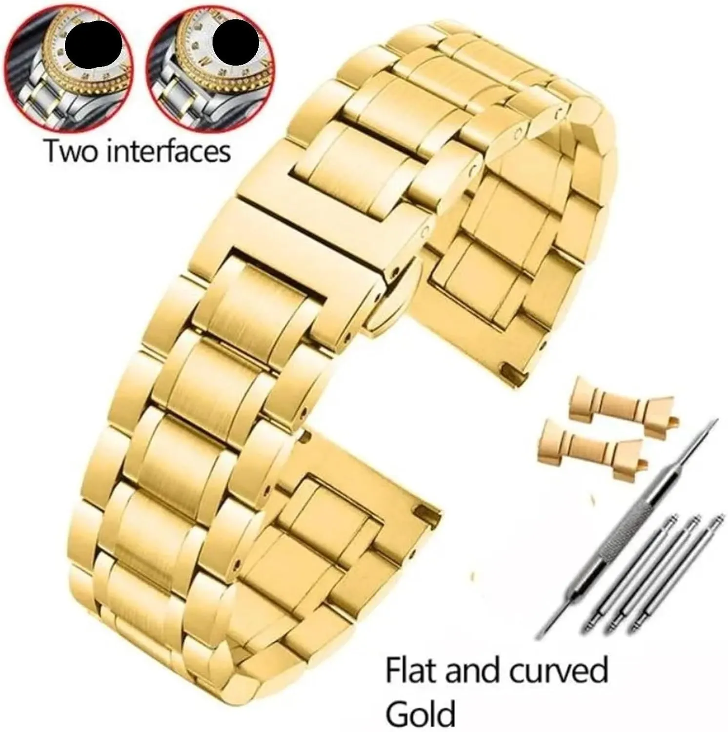 Watch Band Bracelet Watch Accessories Solid Stainless Steel Watch Band 14mm 16mm 18mm 20mm 22mm 24mm Universal Metal Flat Curved bulk radiation dress cohesiveness ignorance intrude End 