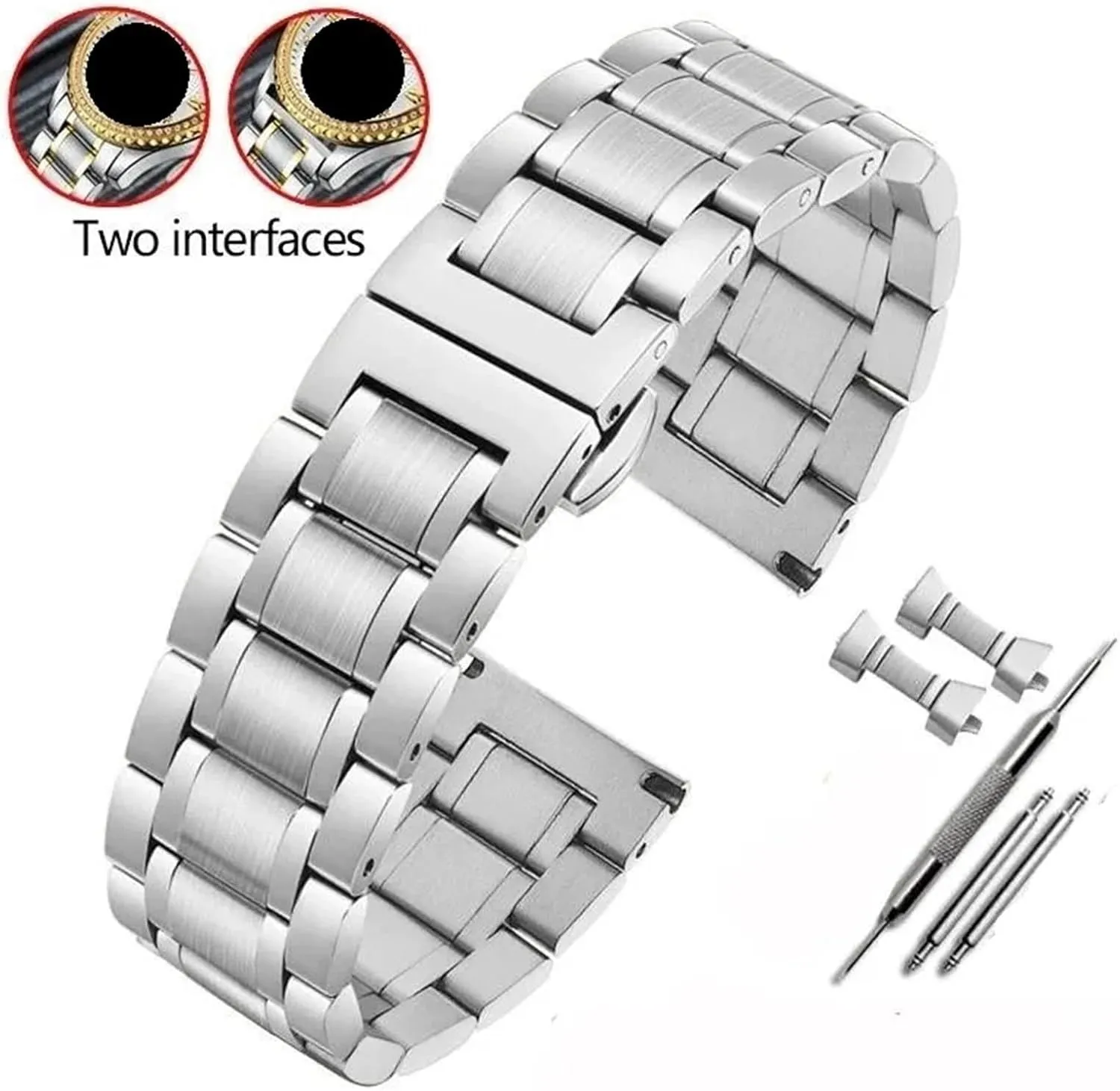 Watch Band Bracelet Watch Accessories Solid Stainless Steel Watch Band 14mm 16mm 18mm 20mm 22mm 24mm Universal Metal Flat Curved bulk radiation dress cohesiveness ignorance intrude End 