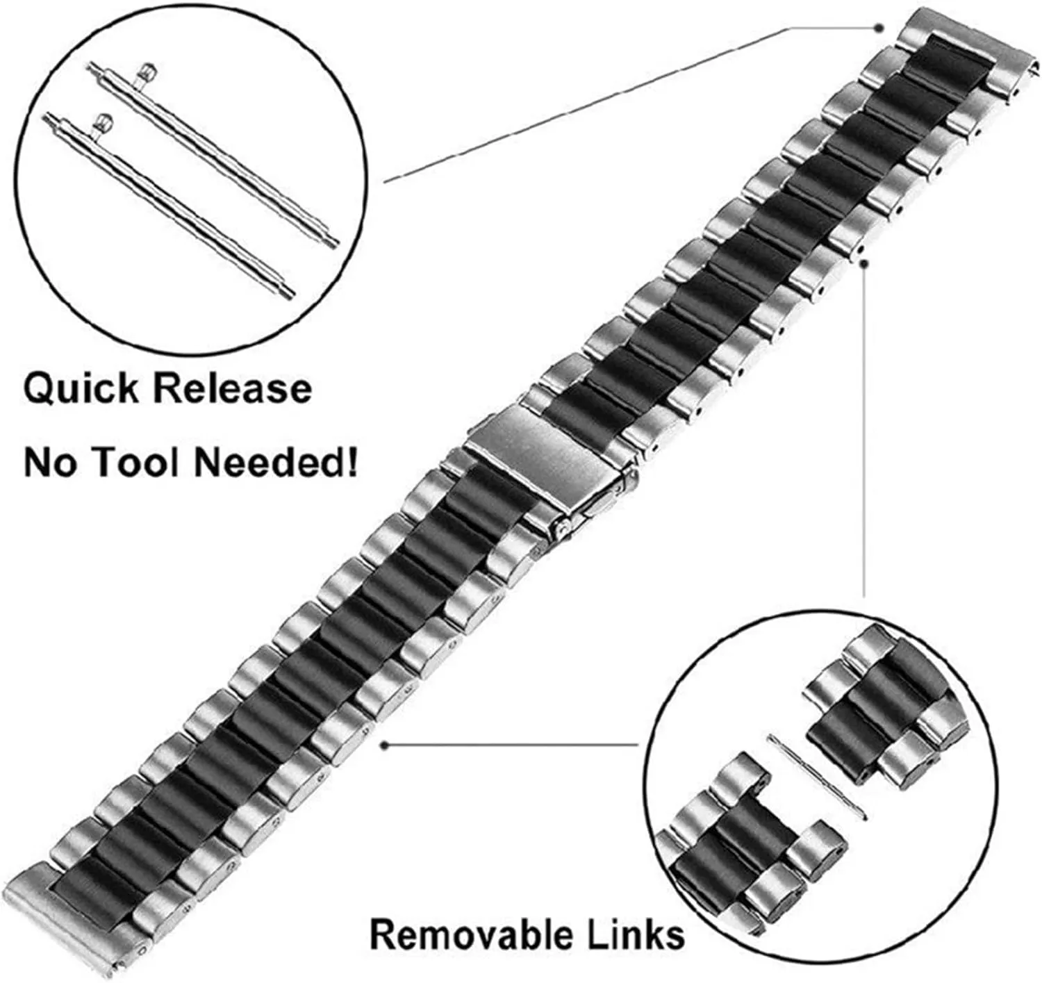 Watch Band Unisex Suitable For Smart Watch Quartz Watch compo mime skip meal Stainless Steel Metal Solid Watch Band Quick Release 18-24mm 