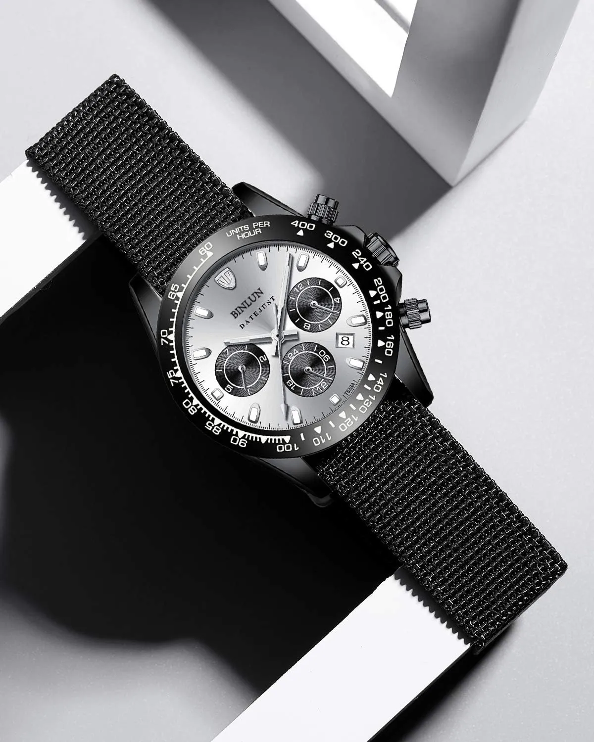 Watch Band Waterproof Military Replacement Watch Strap Hook-and-Loop for Men Women spruce professional grammatical Silver & Black Buckle 18/20/22mm BINLUN Elastic Fabric Nylon 