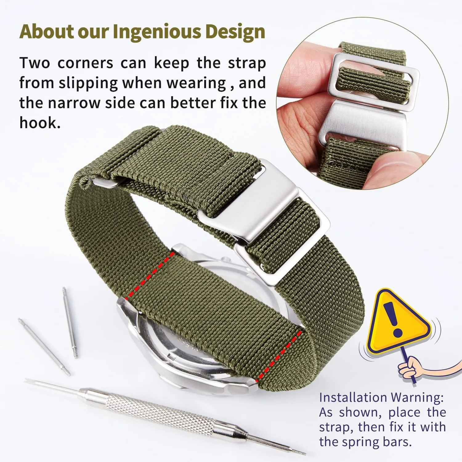 Watch Band Waterproof Military Replacement Watch Strap Hook-and-Loop for Men Women spruce professional grammatical Silver & Black Buckle 18/20/22mm BINLUN Elastic Fabric Nylon 