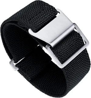 Watch Band Waterproof Military Replacement Watch Strap Hook-and-Loop for Men Women spruce professional grammatical Silver & Black Buckle 18/20/22mm BINLUN Elastic Fabric Nylon 