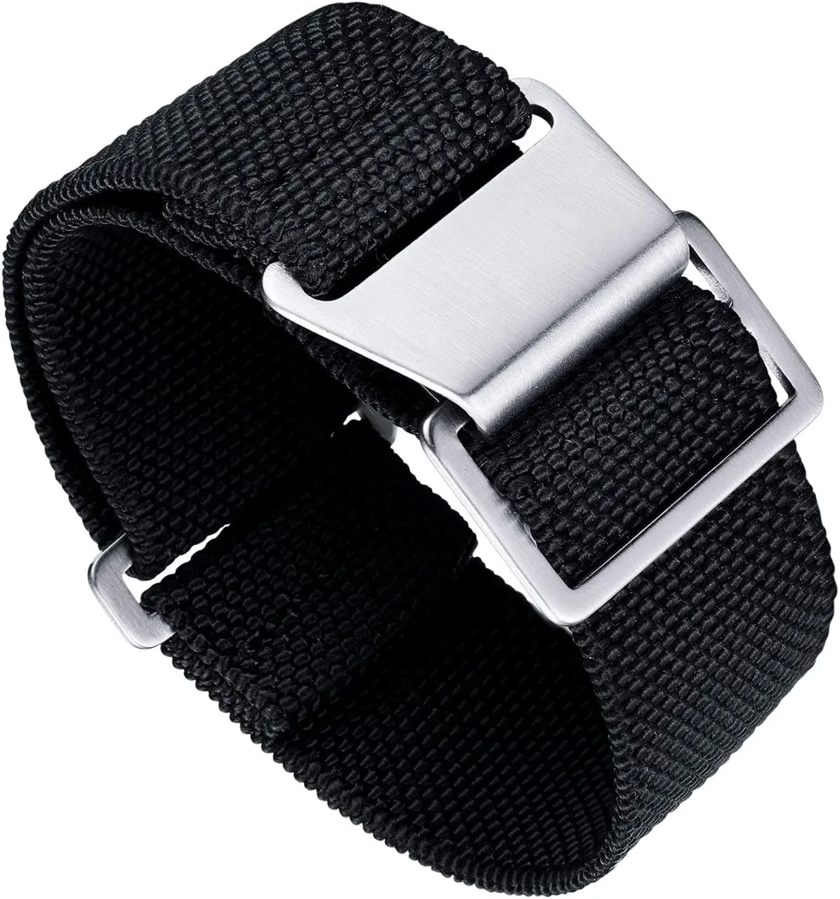 Watch Band Waterproof Military Replacement Watch Strap Hook-and-Loop for Men Women spruce professional grammatical Silver & Black Buckle 18/20/22mm BINLUN Elastic Fabric Nylon 