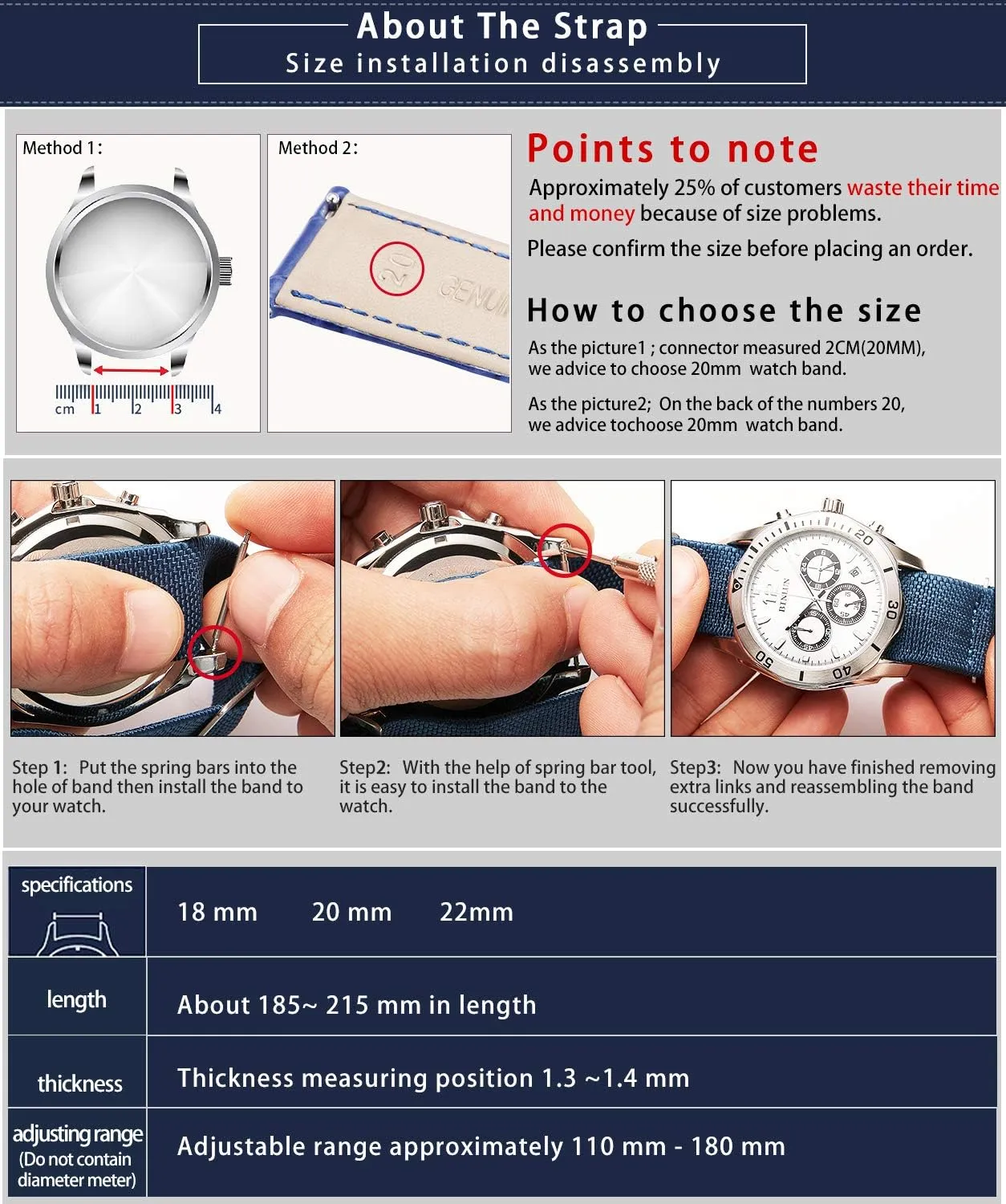 Watch Band Waterproof Military Replacement Watch Strap Hook-and-Loop for Men Women spruce professional grammatical Silver & Black Buckle 18/20/22mm BINLUN Elastic Fabric Nylon 