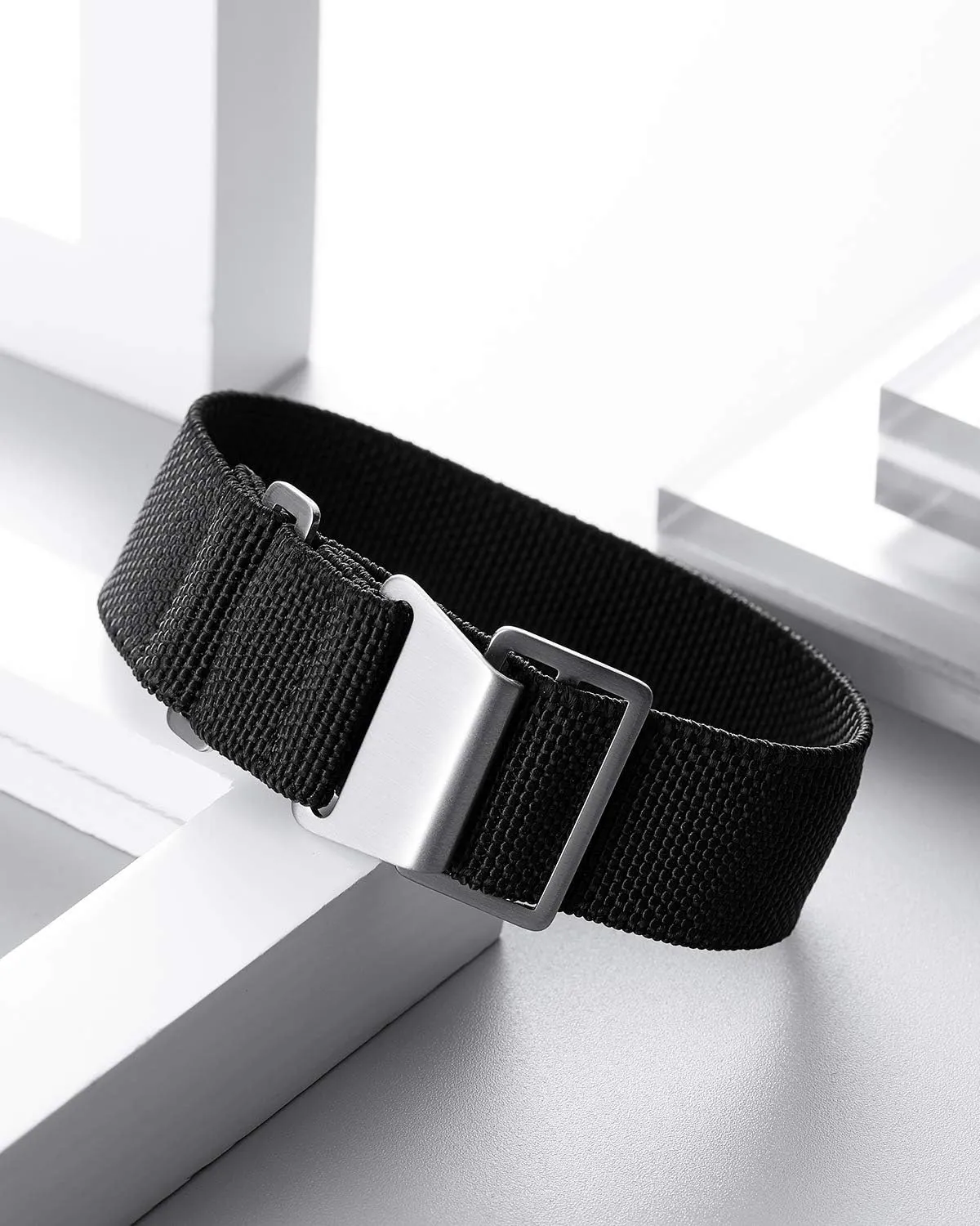 Watch Band Waterproof Military Replacement Watch Strap Hook-and-Loop for Men Women spruce professional grammatical Silver & Black Buckle 18/20/22mm BINLUN Elastic Fabric Nylon 