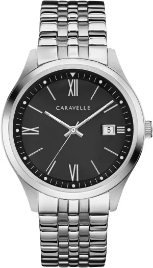 Watch, Black Dial Style: forum 43B158 Caravelle by Bulova Men's Dress Quartz Silver Tone Stainless Steel 