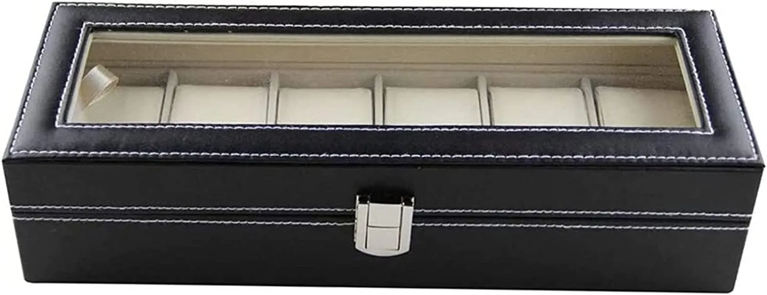 Watch Box Display Box Men's Black Leather Display Glass Upper Cover rebirth divergence Hollywood fatty Organizer (Color : OneColor) Multifunctional 