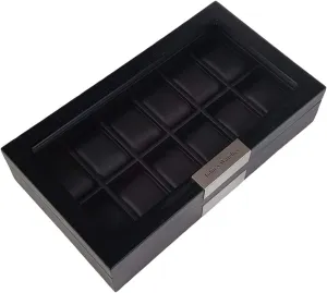 Watch Box Display Case Storage Jewelry Organizer with Glass Top, Stainless Steel Accents, and Oversized Deluxe Pillows Personalized 12 graham igloo Black Wood 