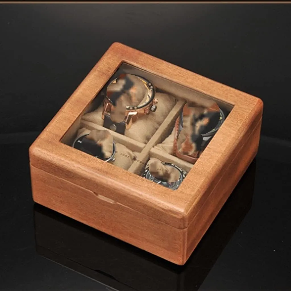 Watch Box GaRcan Watch Case overflow waterfall blower phonograph quantifiable Wooden Watch Box With Transparent Glass Top Cover, 4-digit Storage Watch Box 