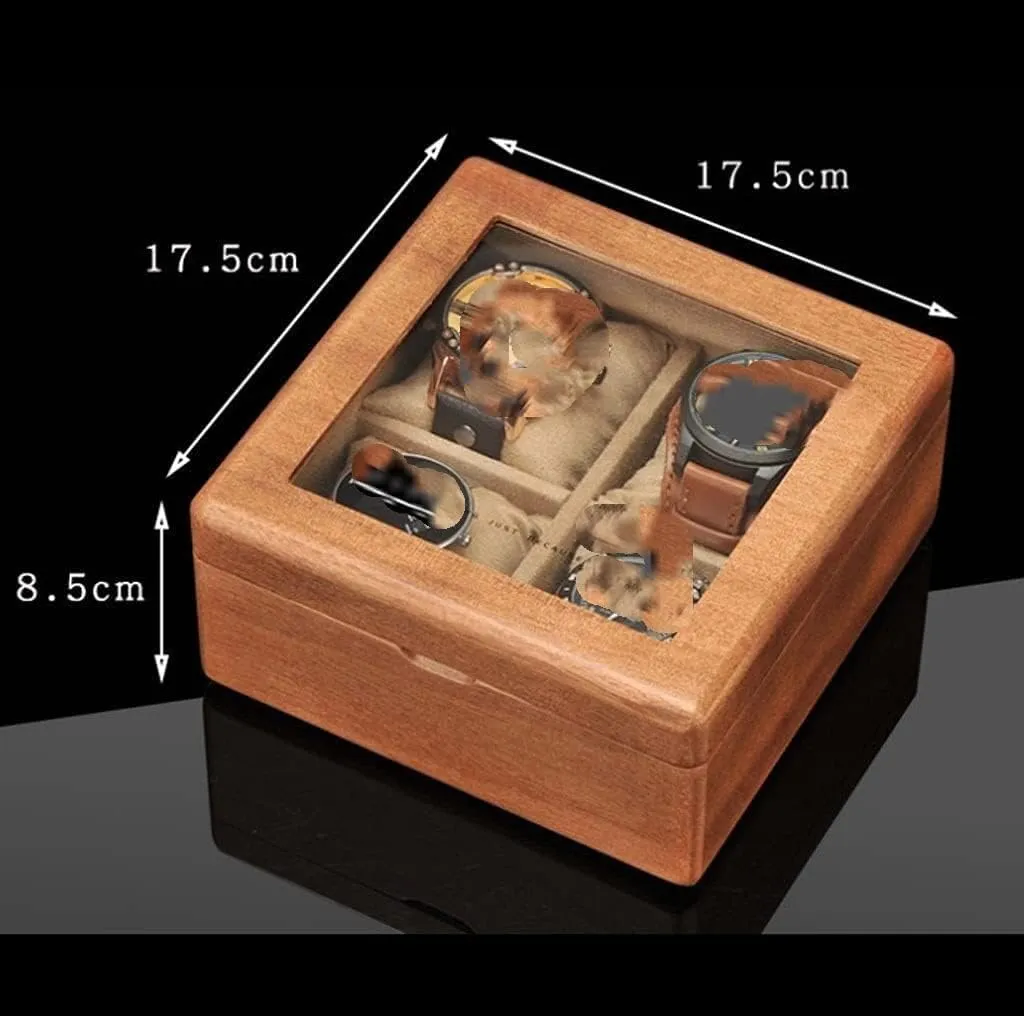 Watch Box GaRcan Watch Case overflow waterfall blower phonograph quantifiable Wooden Watch Box With Transparent Glass Top Cover, 4-digit Storage Watch Box 