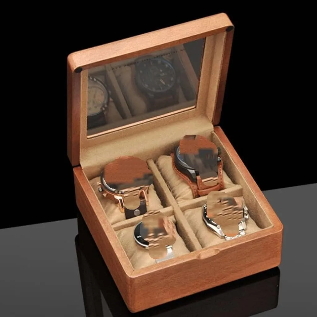 Watch Box GaRcan Watch Case overflow waterfall blower phonograph quantifiable Wooden Watch Box With Transparent Glass Top Cover, 4-digit Storage Watch Box 