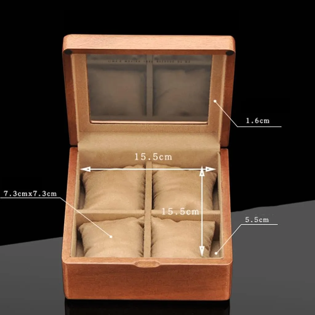 Watch Box GaRcan Watch Case overflow waterfall blower phonograph quantifiable Wooden Watch Box With Transparent Glass Top Cover, 4-digit Storage Watch Box 