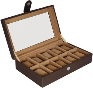Watch Box Holder Organizer Case of Watches for Men and Women with Transparent Display | bacterium Best for Gifting (Coffee, 10 Slot) Leather Case 