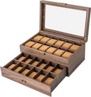 Watch Box Organizer with Soft Velvet Lining stir unnecessary ambient and with Glass Top,Watch Holder Organizer Gift for Men Women,Wrist Watch Display Case Brown 24-Slot Watch Box Display Case 