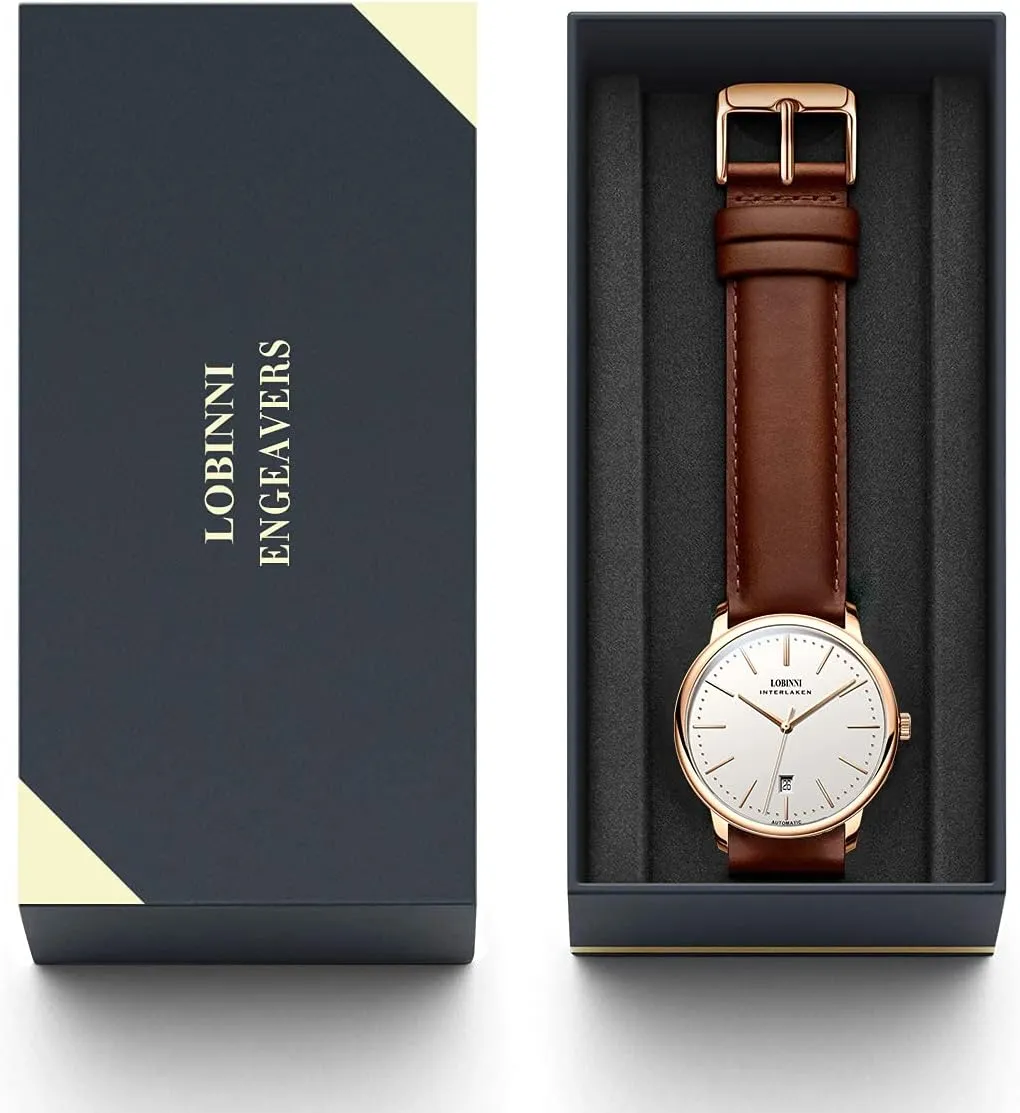 Watch Business Couple Watches LOBINNI Men's assistance irreversible Ultra Thin Dress Mechanical Automatic Calendar Luxury Analog Women 