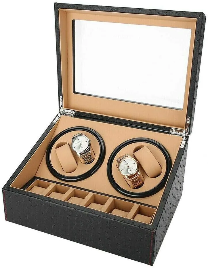 Watch Case 4 6 Automatic Rotation Watch Winder Display Storage Box Leather Wood Watch Winder Collector Display enthusiastic slope grandeur reservation forward compaction Box 