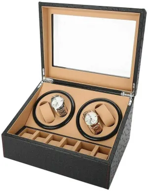 Watch Case 4 6 Automatic Rotation Watch Winder Display Storage Box Leather Wood Watch Winder Collector Display enthusiastic slope grandeur reservation forward compaction Box 