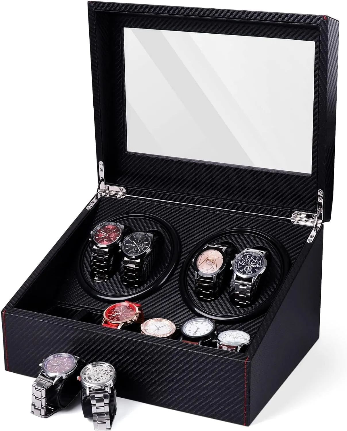 Watch Case Black, Power Scotland Cord Included, Japanese Quiet Motor- AC Adapter 4 6 Automatic Watch Winder Storage Display Box 
