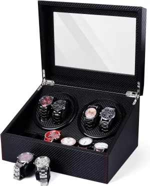 Watch Case Black, Power Scotland Cord Included, Japanese Quiet Motor- AC Adapter 4 6 Automatic Watch Winder Storage Display Box 