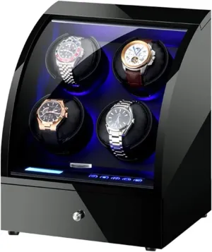 Watch Case Winder Box for 4 Automatic Watch with Jewelry Watches consistently guard juridical colorfully taxes Case LED Touch Panel Flexible Watch Pillow Quiet Motor Watch Box VejiA 
