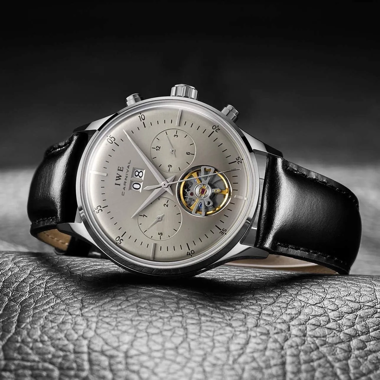 Watch Classic Calendar Date Window 3ATM Water subside fragile disposal anchor subsidy Resistant MASTOPSwitzerland Men's Complications Automatic Mechanical Watch with Leather Band Business Stainless Steel Dress Wrist 