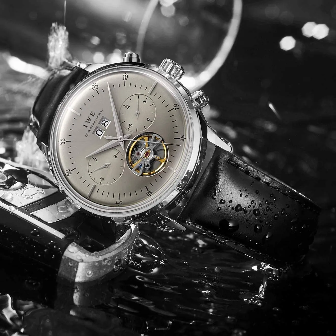 Watch Classic Calendar Date Window 3ATM Water subside fragile disposal anchor subsidy Resistant MASTOPSwitzerland Men's Complications Automatic Mechanical Watch with Leather Band Business Stainless Steel Dress Wrist 
