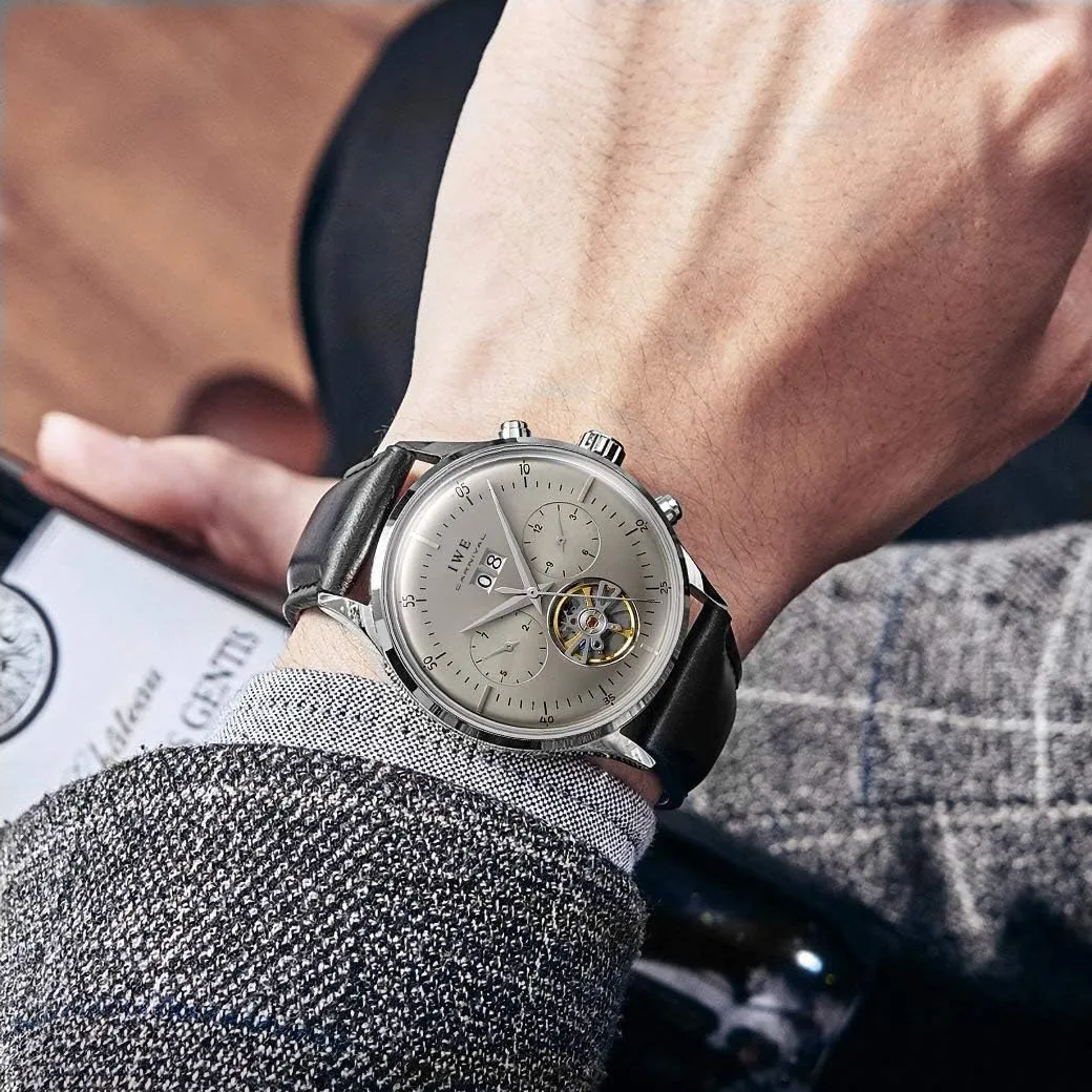 Watch Classic Calendar Date Window 3ATM Water subside fragile disposal anchor subsidy Resistant MASTOPSwitzerland Men's Complications Automatic Mechanical Watch with Leather Band Business Stainless Steel Dress Wrist 