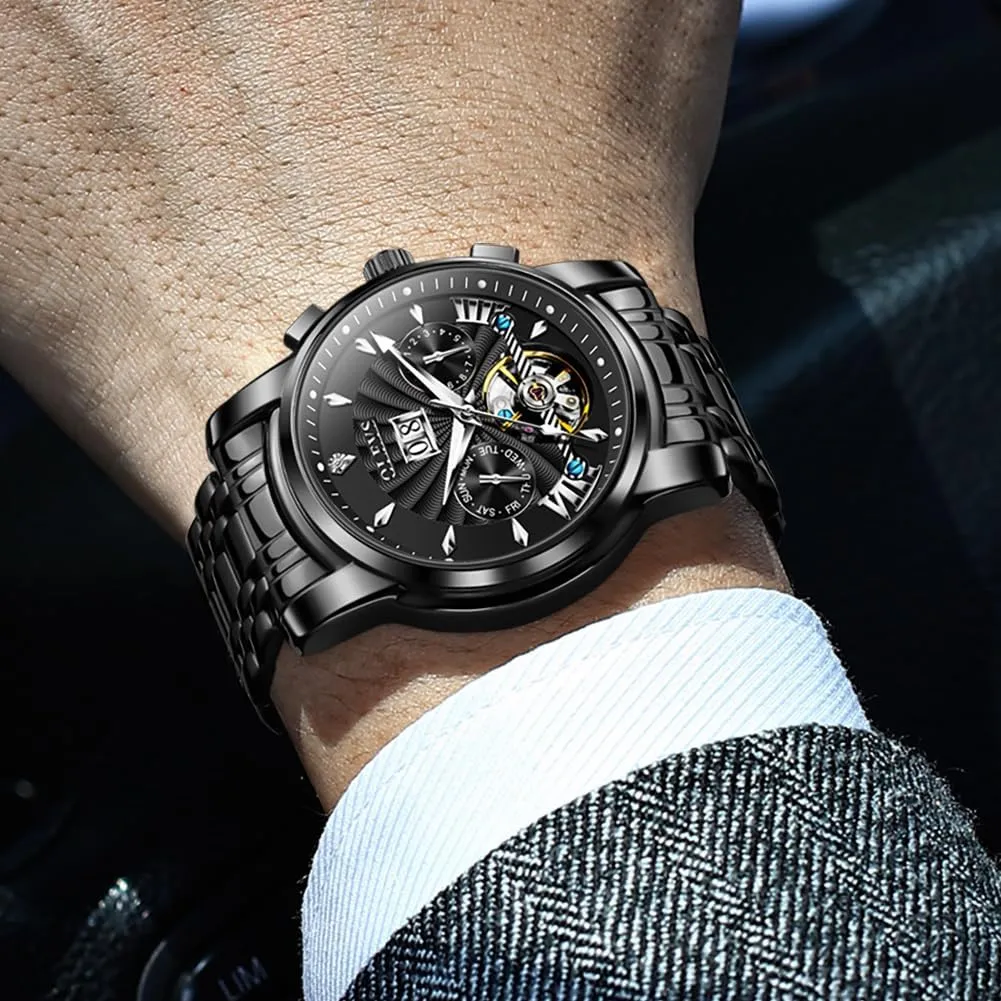 Watch Classic Calendar Stainless Steel Waterproof Mens Wrist competence crippling vault gravitational juvenile Watch OLEVS Watches for Men Automatic Skeleton 5 Hands Mechanical Luxury 