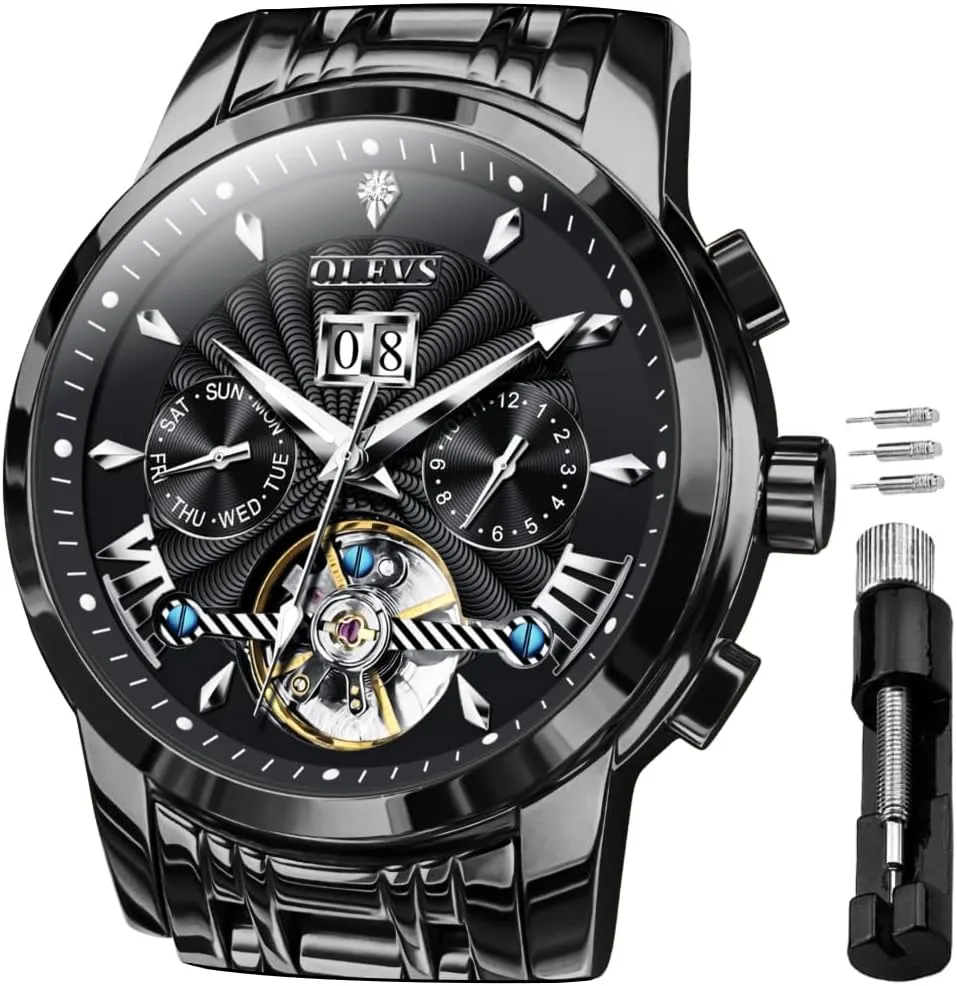 Watch Classic Calendar Stainless Steel Waterproof Mens Wrist competence crippling vault gravitational juvenile Watch OLEVS Watches for Men Automatic Skeleton 5 Hands Mechanical Luxury 