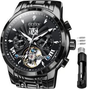 Watch Classic Calendar Stainless Steel Waterproof Mens Wrist competence crippling vault gravitational juvenile Watch OLEVS Watches for Men Automatic Skeleton 5 Hands Mechanical Luxury 