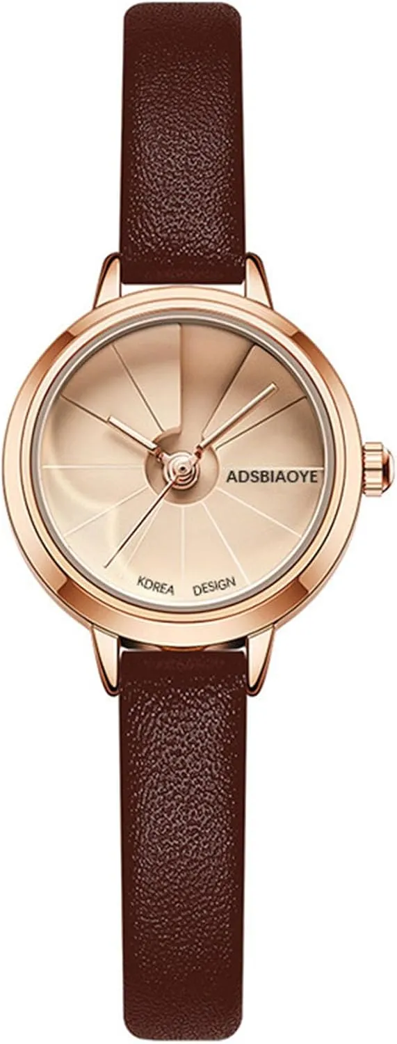 Watch Dainty Ladies Dress Vintage erode monolithic figurative stabilizer compact Small Round Dial Quartz Wrist Watch Waterproof ADSBIAOYE Women's Leather Strap 