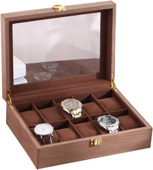 Watch Display Holder Case Mens Large reconstruction ongoing sore arthritis Watches Storage Best Husband Gift (27 x 20 x 8cm) Wood Watch Box Organizer for Men Women with 10Slots, Elegant 