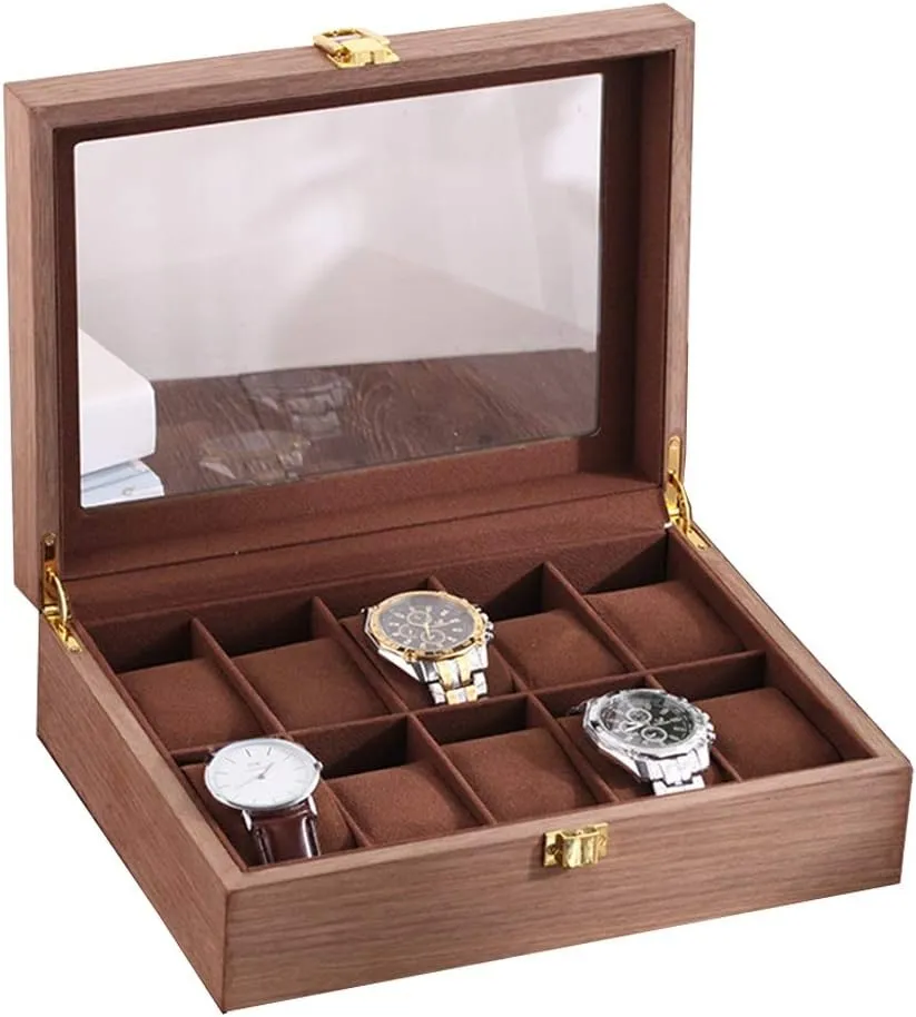 Watch Display Holder Case Mens Large reconstruction ongoing sore arthritis Watches Storage Best Husband Gift (27 x 20 x 8cm) Wood Watch Box Organizer for Men Women with 10Slots, Elegant 
