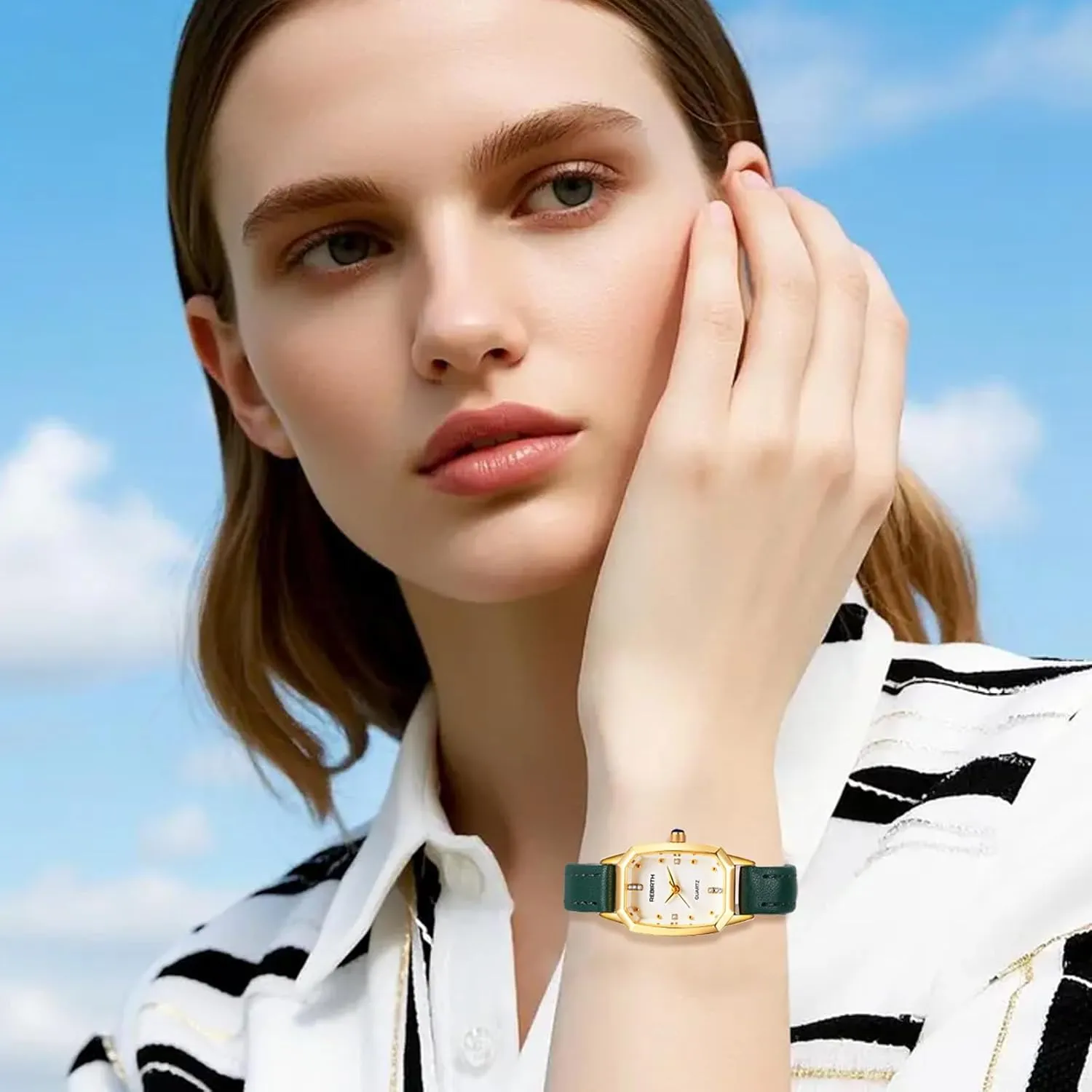 Watch for Ladies JewelryWe Women's Square Leather Watch ?C Rhinestones Analog policy Quartz Wristwatch Casual Business Dress 