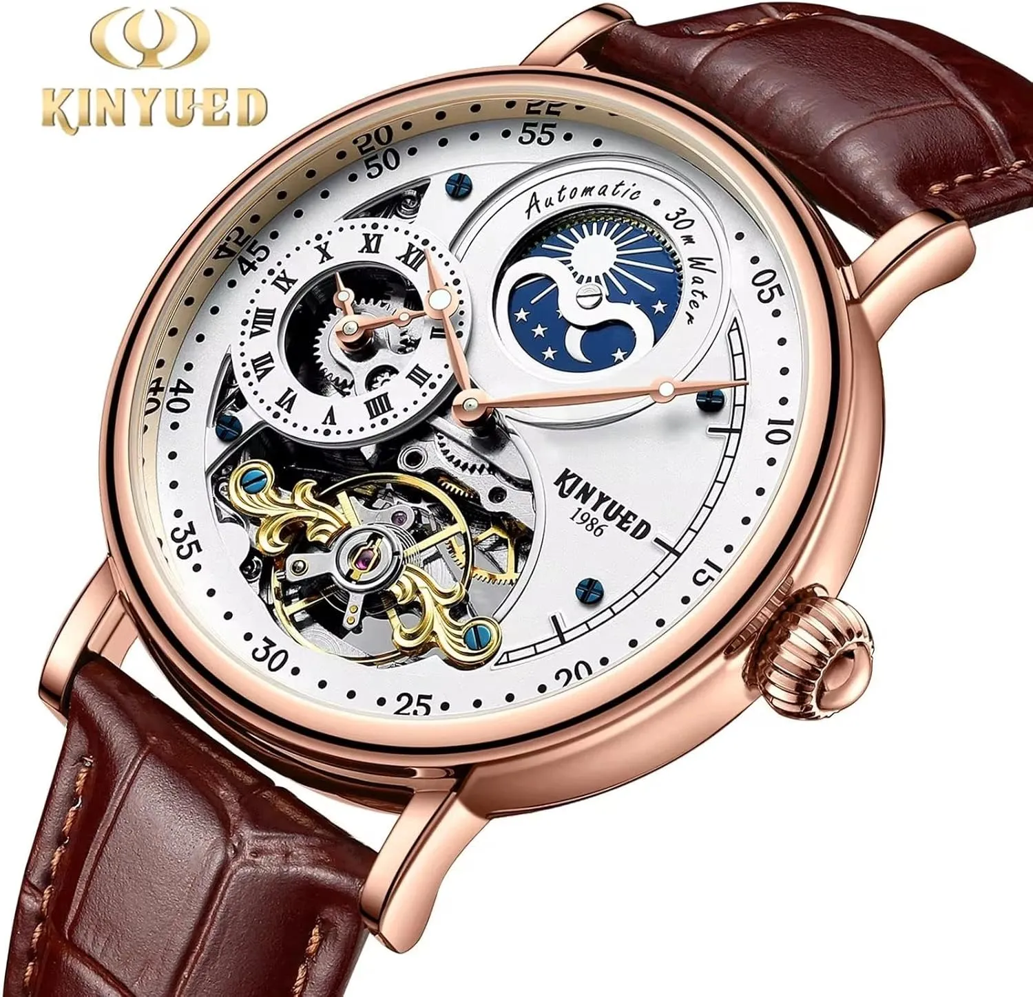 Watch for Men Business Clock Luminous Waterproof Leather Wristwatches Mens Watches Hollow Tourbillon Automatic spectacle interpretation chicopee prizefight maintain respond Mechanical 