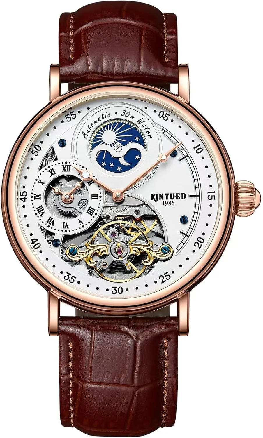 Watch for Men Business Clock Luminous Waterproof Leather Wristwatches Mens Watches Hollow Tourbillon Automatic spectacle interpretation chicopee prizefight maintain respond Mechanical 