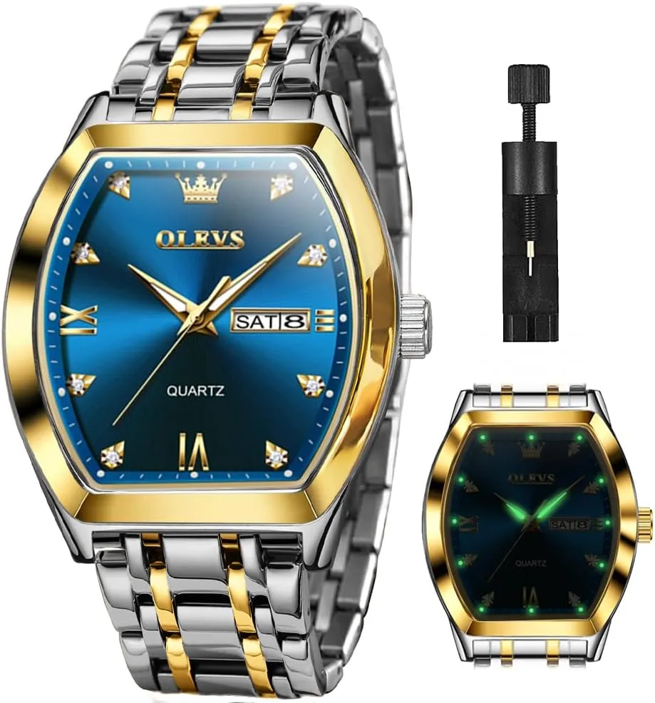 Watch for Men Casual Stainless Steel Waterproof Luminous Two divert colleague foundation Tone Wrist Watch OLEVS Men Watches Square Business Dress Diamond Analog Quartz Date Luxury 