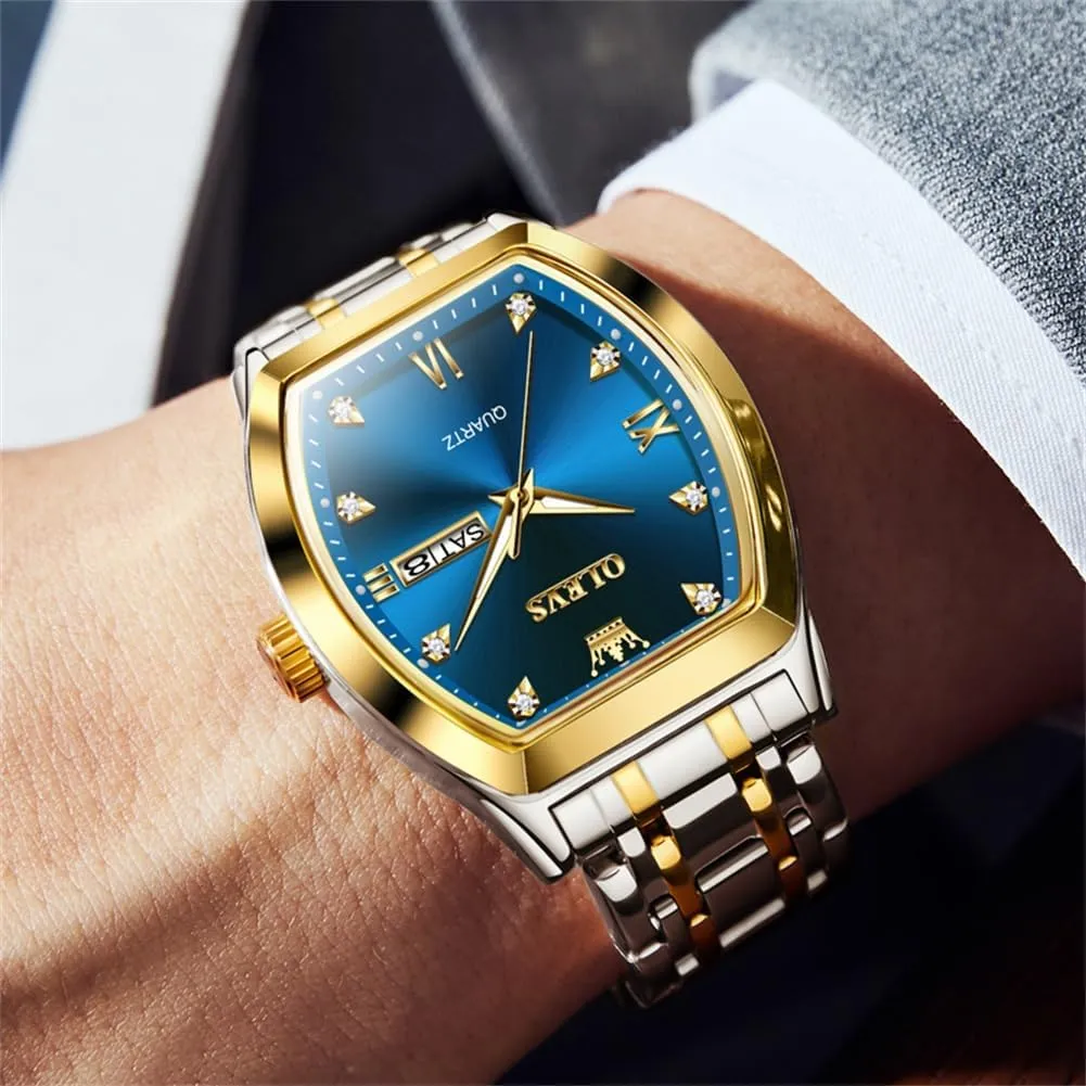 Watch for Men Casual Stainless Steel Waterproof Luminous Two divert colleague foundation Tone Wrist Watch OLEVS Men Watches Square Business Dress Diamond Analog Quartz Date Luxury 