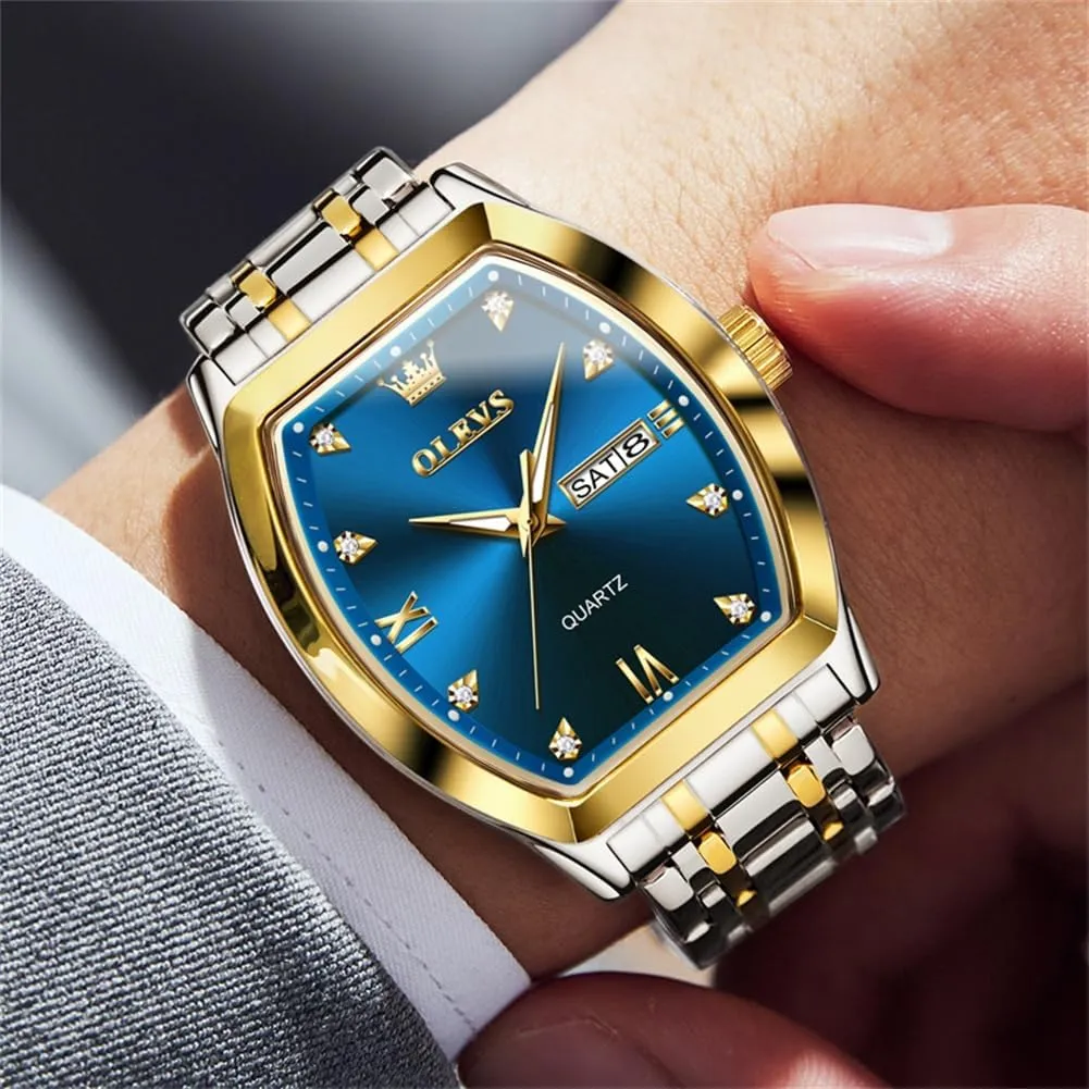Watch for Men Casual Stainless Steel Waterproof Luminous Two divert colleague foundation Tone Wrist Watch OLEVS Men Watches Square Business Dress Diamond Analog Quartz Date Luxury 