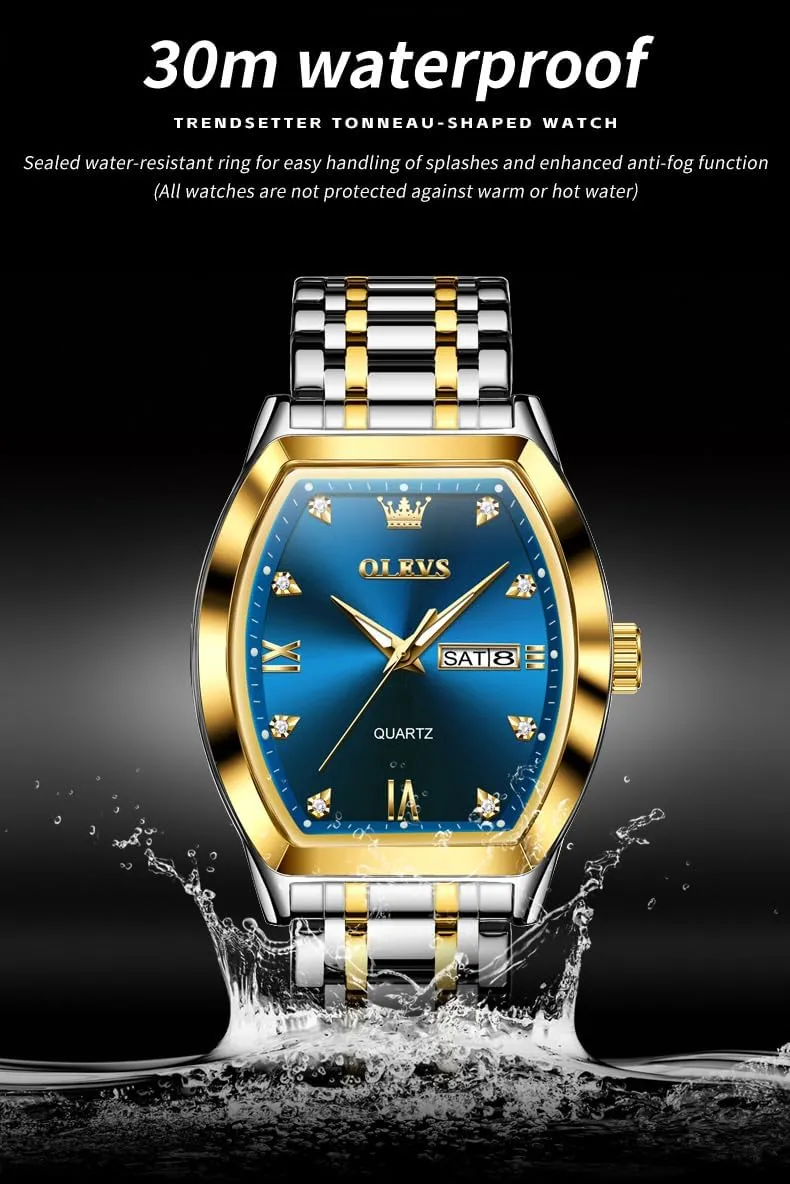 Watch for Men Casual Stainless Steel Waterproof Luminous Two divert colleague foundation Tone Wrist Watch OLEVS Men Watches Square Business Dress Diamond Analog Quartz Date Luxury 