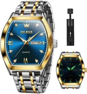 Watch for Men Casual Stainless Steel Waterproof Luminous Two divert colleague foundation Tone Wrist Watch OLEVS Men Watches Square Business Dress Diamond Analog Quartz Date Luxury 